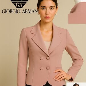 Giorgio Armani Black Lable Dusty Rose Double-Breasted Wool Blend Jacket Size 4